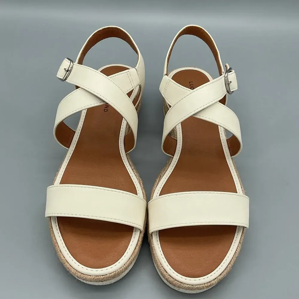 NEW Lucky Brand Women’s Trianna Strappy Platform Sandals White Size 8M